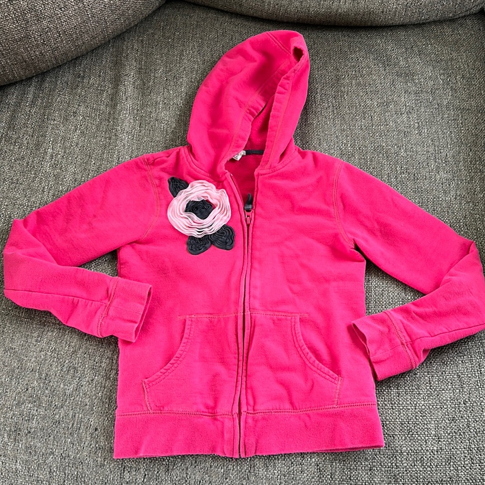 Old Navy Girls Pink Applique Floral Full Zip Up Hooded Sweatshirt Sz 10-12🌸